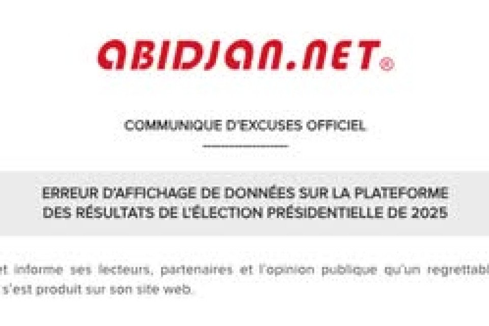  Abidjan.net s’excuse après la publication accidentelle de faux résultats électoraux